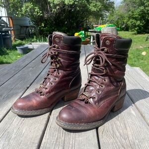 Double H Women's Brown Leather Lace-Up Work Boots